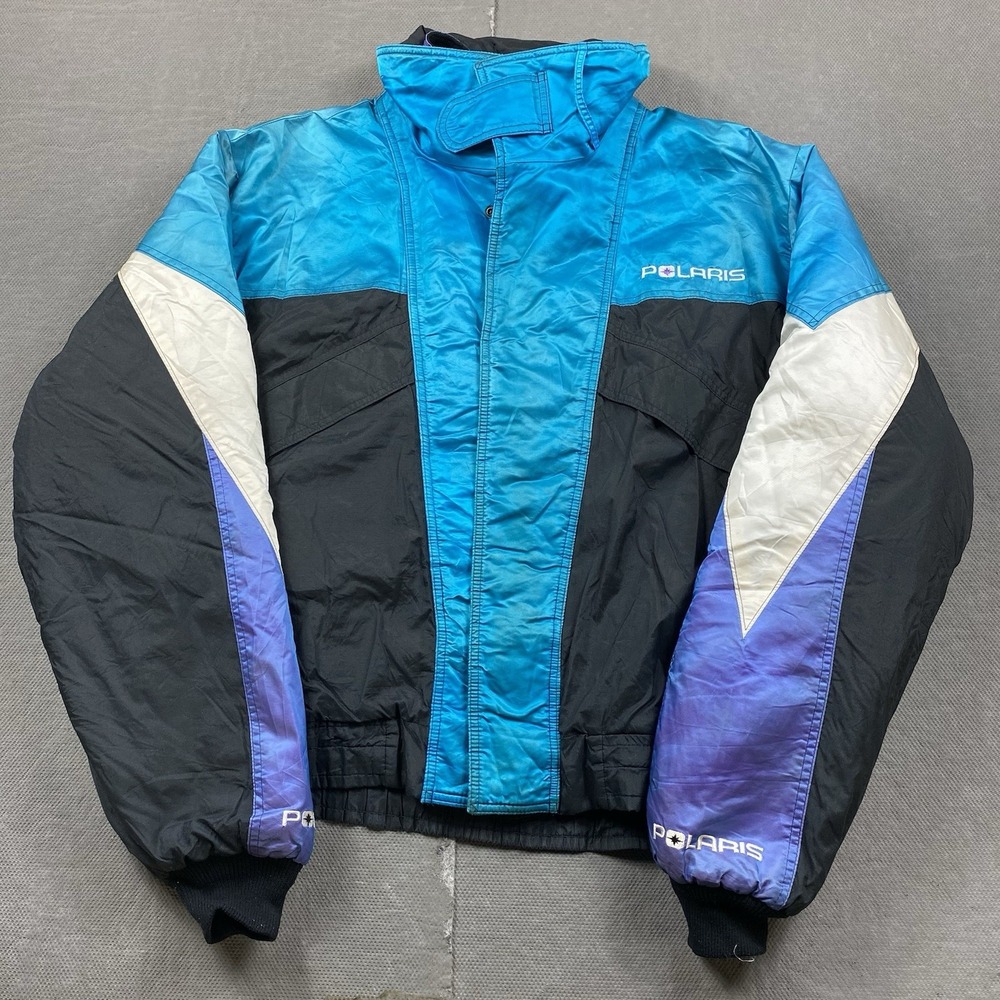 Vintage Polaris Jacket Mens 3XL Racing Snowmobile Winter Teal Blue Coat Full Zip
